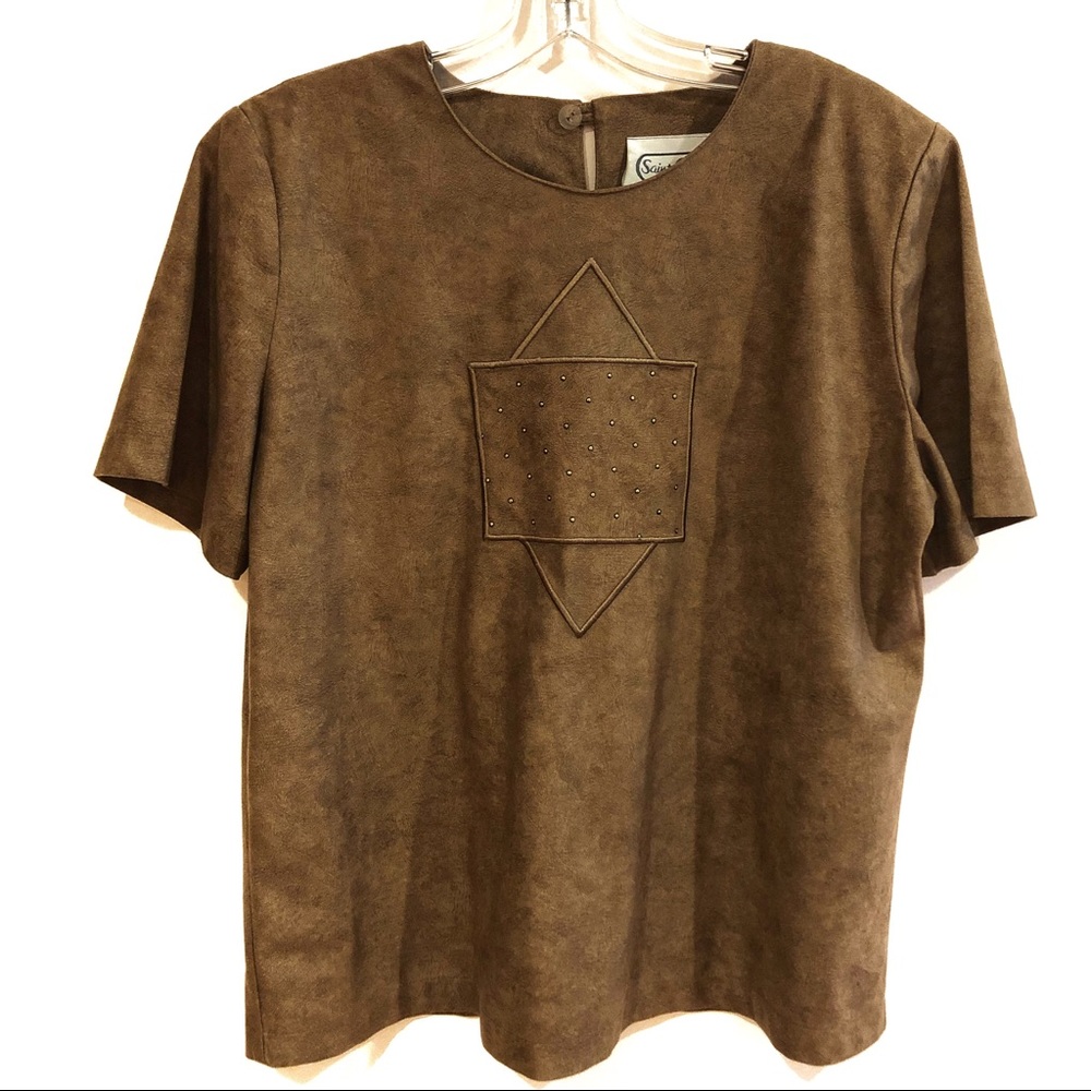Vintage Geometric Studded Faux Suede Top Large